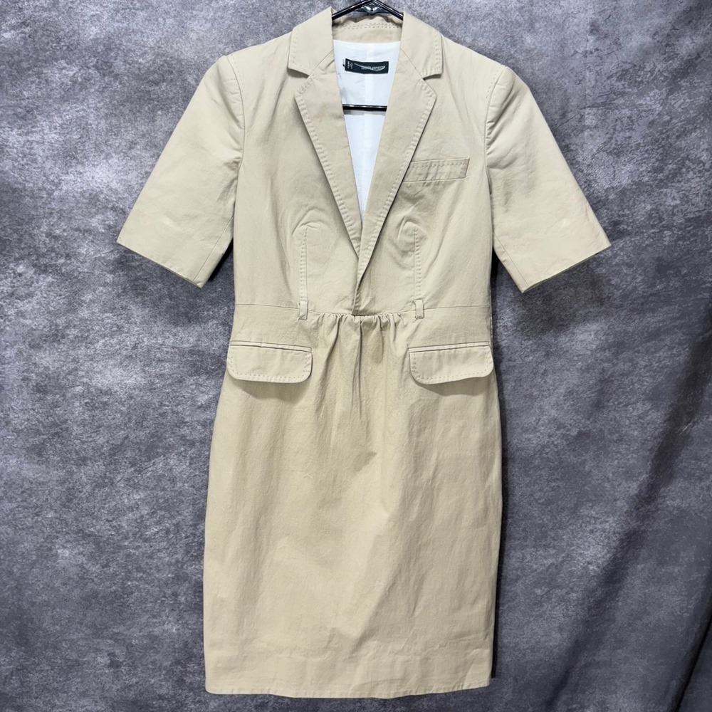 DSQUARED2 Khaki Short Sleeve Blazer Shirt Mini Dress Womens IT 40 Made in Italy